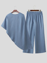 Men's Avant-Garde Zen Minimalist Wrap-Style Slanted Hem Two Pieces Outfit SKUL63840
