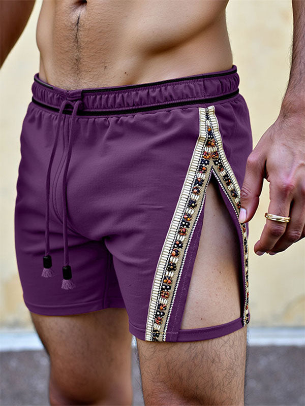 Men's Ethnic Style One-Side Hollow Casual Short SKUL15235