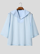 Men's Avant-Garde Sheer Sailor Collar V-Neck Mesh Textured Shirt SKUL60201