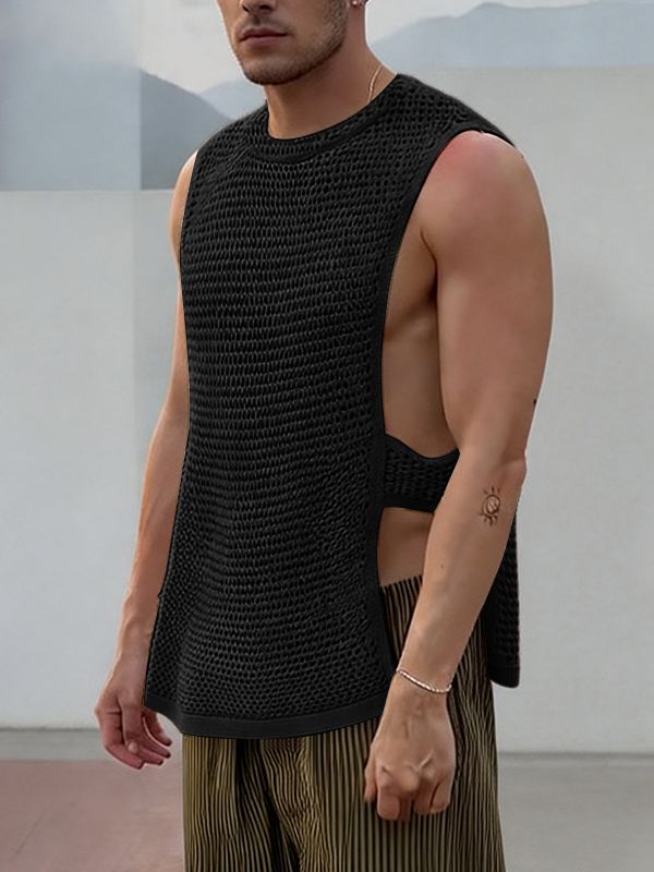 Men's Avant-Garde Hollow Out Crochet Knit Tank SKUL55434