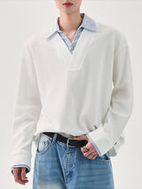 Men's Stripe Contrast Collar Long Sleeve Shirt SKUL29545