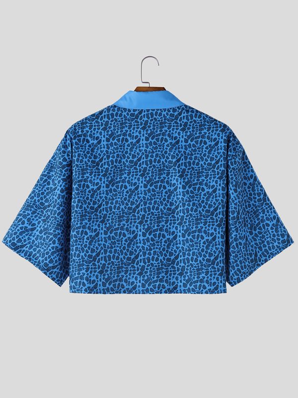 Men's Leopard Print Cropped Short Sleeve Shirt SKUL57156