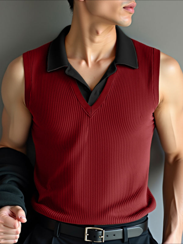 Men's Fake Two Piece Colorblock Knit Tank SKUL20882