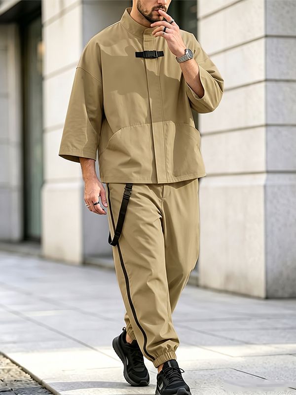 Men's Urban Utility Daily Casual Utility Strap Drop-Shoulder Two Pieces Outfit SKUL84764