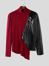 Men's Faux Leather Irregular Hem Long Sleeve T-Shirt SKUL28334