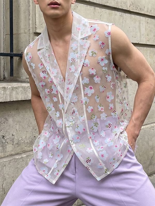 Men's Genderless Aesthetic 3D Butterfly Embroidered Organza Waistcoat SKUL68374