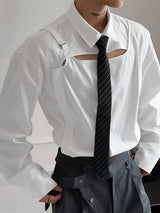 Men's Solid Hollow Fake Two Piece Long Sleeve Shirt SKUL24190