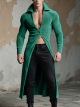 Mens Solid Color Textured Lapel Long Sleeve Cardigan SKUL24861