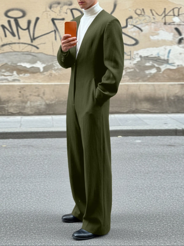 Men's Back Cutout Design Long Sleeve Jumpsuit SKUL43629