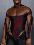 Mens Dragon Print Mesh Patchwork Bodysuit SKUK42103
