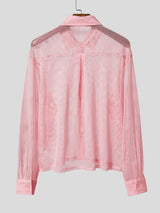 Men's High Street Resort Hollow Out Fishnet Sheer Turn Down Collar Long Sleeve Loose Shirt SKUL71405