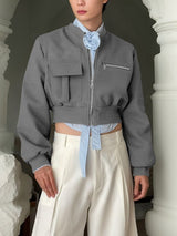 Men's Solid Color Pocket Zipper Cropped Jacket SKUL45377