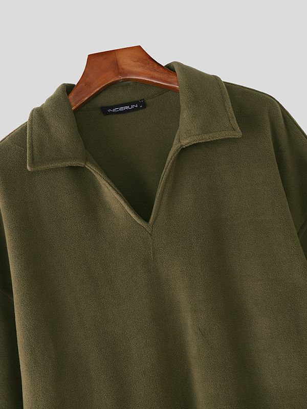 Men's Solid Color Fleece Loose Two Pieces Outfit SKUL38052