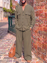 Men's Commute Micro-Houndstooth Deep-V Collarless Two Pieces Outfit SKUL79521