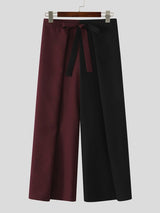 Men's High-Fashion Yin-Yang Color-Block Pleated High-Waisted Wrapped Tie-Belt Pant SKUL73702
