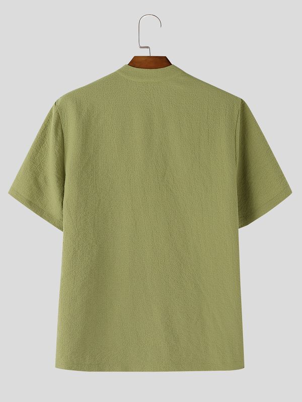 Men's Single Row Button Textured Short Sleeve Shirt SKUL56072