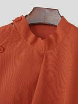 Men's Solid Drape Ruffled Patchwork Long Sleeve Shirt SKUL38916