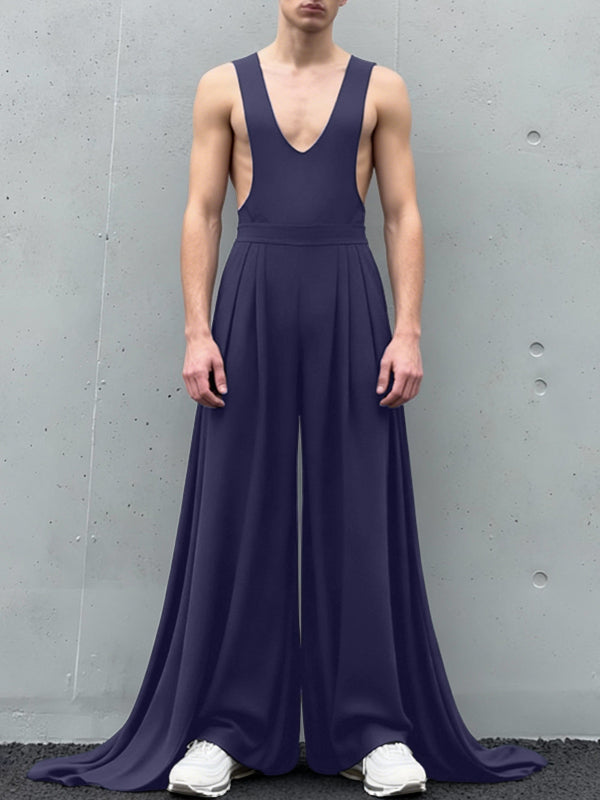 Men's Solid Color Loose Fit Jumpsuit SKUL53178