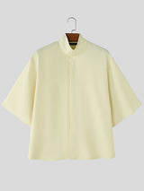 Men's Stand Collar Hidden Placket Oversized Kimono Short Sleeve Shirt SKUL70239