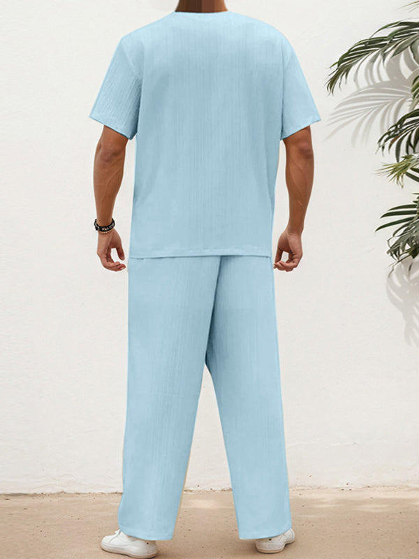 Mens Solid Color Textured Casual Two Pieces Outfit SKUL15627