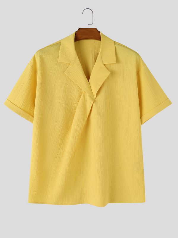 Men's Avant-Garde Draped Wrap Front Cuban Collar Shirt SKUL63693