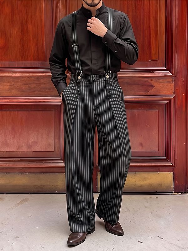 Men's Avant-Garde Victorian Pinstripe Wide-Leg Jumpsuit SKUL75693