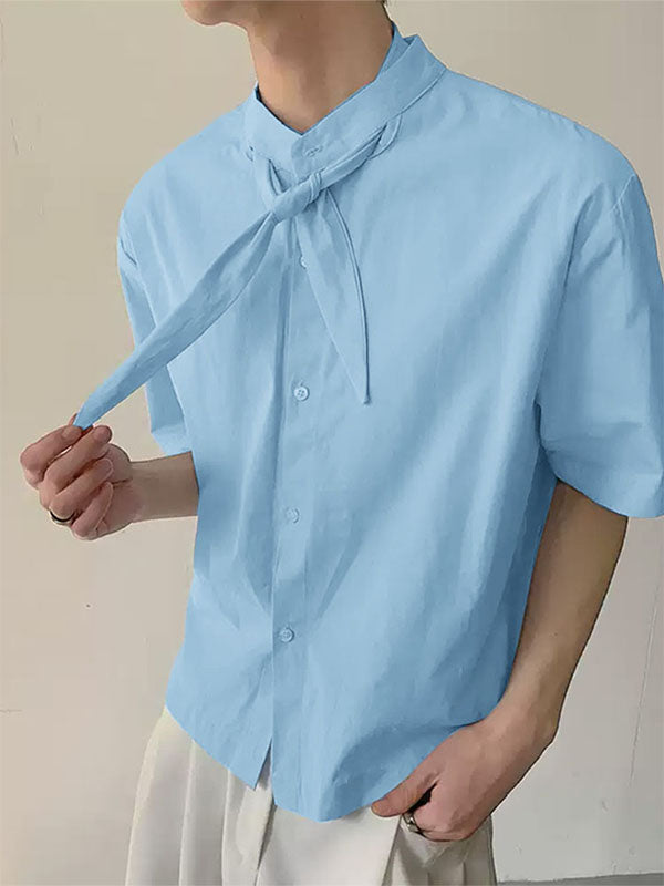 Mens Solid Color Textured Short Sleeve Shirt SKUL17922