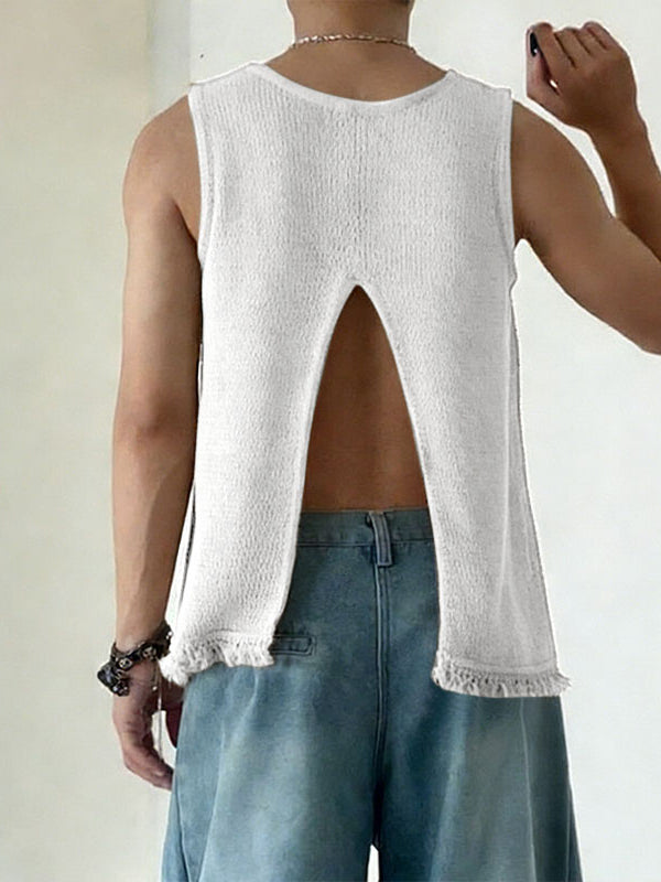 Men's Avant-Garde Split Back Textured Tank SKUL54717