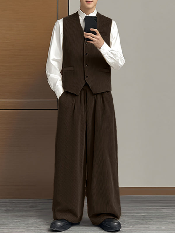 Men's Solid Color Textured Corduroy Two Pieces Outfit SKUL27425