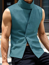 Mens Solid Color Half High Neck Sleeveless Shirt SKUL00853