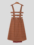 Mens Plaid Patchwork Metal Buckle Overall Skirt SKUK36430