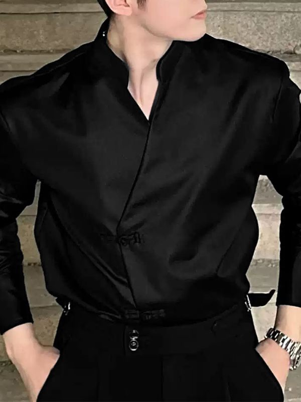 Men's Frog Button Design Casual Long Sleeve Shirt SKUL47793