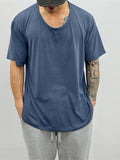 Mens Solid U-Neck Short Sleeve Loose T-Shirt SKUK07307