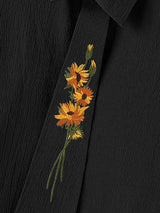 Men's Romantic Avant-Garde Sunflower Embroidered Drop Shoulder Half Sleeve Shirt SKUL78943