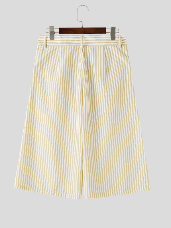Men's Japanese Vintage Vertical Stripe High Waist Wide Leg Pant SKUL68470