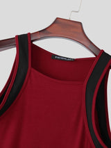Men's Avant-Garde Contrast Square Neck Form-Fitting Double Strap Muscle Tank SKUL68335
