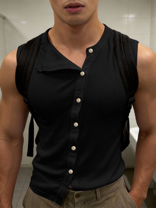 Men's Asymmetric Button Sleeveless Shirt SKUL58698
