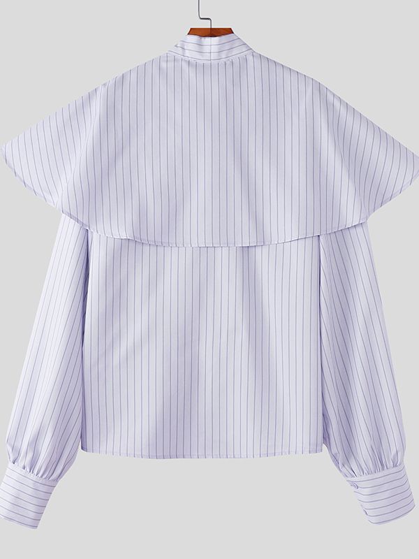 Men's Stripe Ruffle Long Sleeve Shirt SKUL47651
