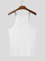 Men's Clubwear Metal Chain Strap Sheer Mesh Zigzag Knit Square Neck Slim Fit Tank SKUL68396
