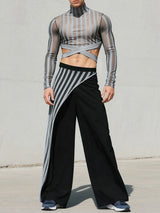 Men's Sheer Striped Cropped Two Pieces Outfit SKUL25950
