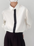 Mens Ribbon Patchwork Casual Long Sleeve Shirt SKUK48225