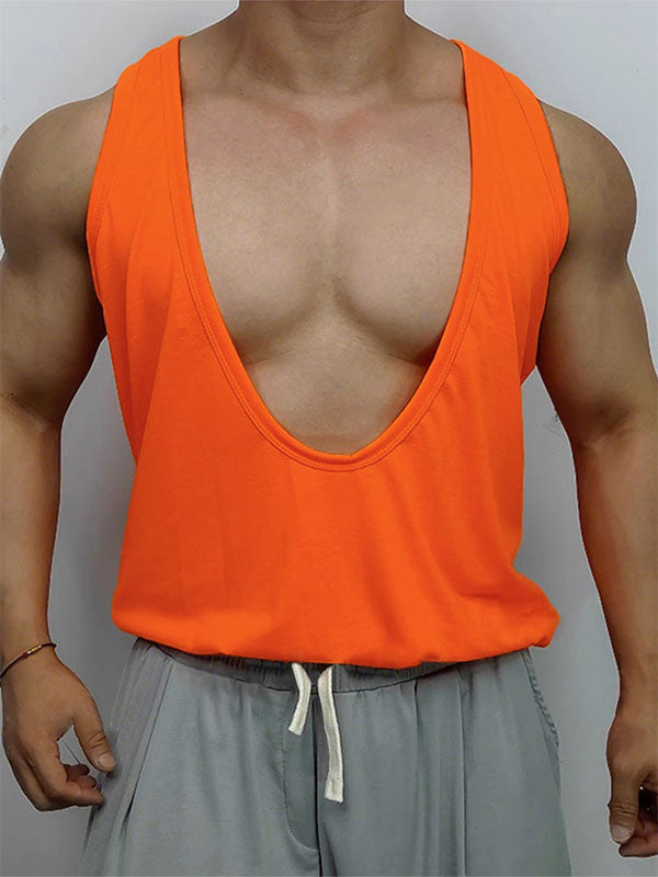 Men's Solid Color Deep U-Neck Tank SKUL19799