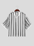 Mens Striped V-Neck Chiffon Half Sleeve Shirt SKUK47000