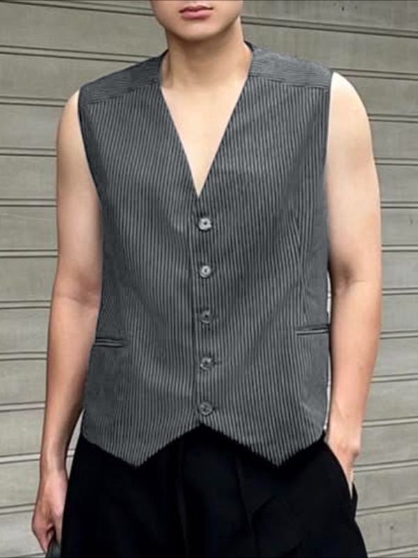 Men's Solid Color Stripe Casual Waistcoat SKUL47735