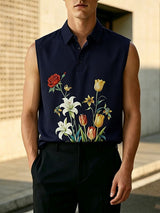 Men's Casual Daily Wear Floral Print Sleeveless Polo Collared Tank SKUL61919