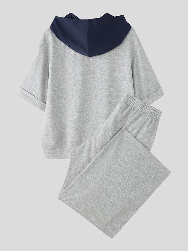 Men's Color Block Hooded Two Pieces Outfit SKUL34187