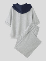 Men's Color Block Hooded Two Pieces Outfit SKUL34187