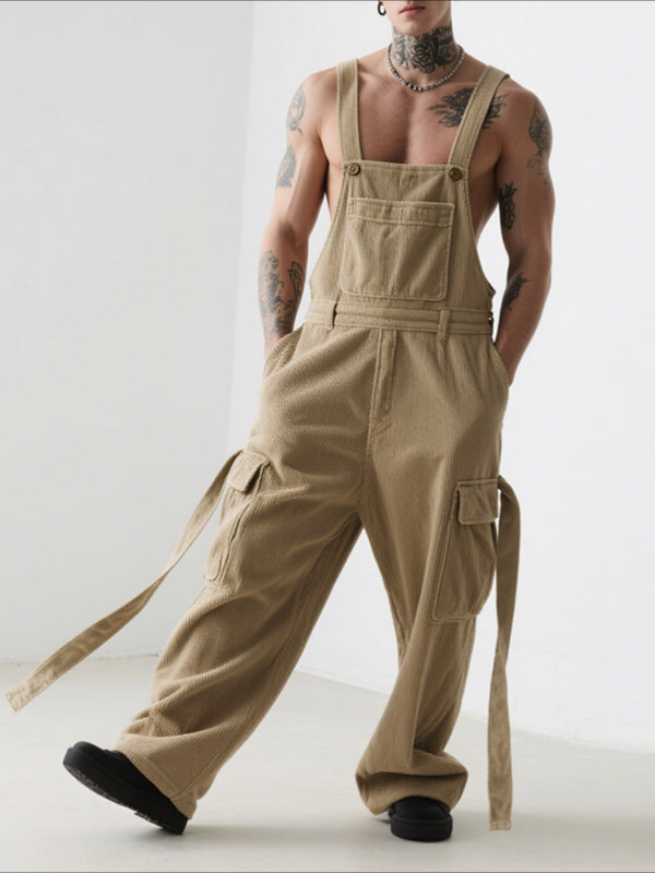 Men's Corduroy Ribbon Casual Jumpsuit SKUL30299