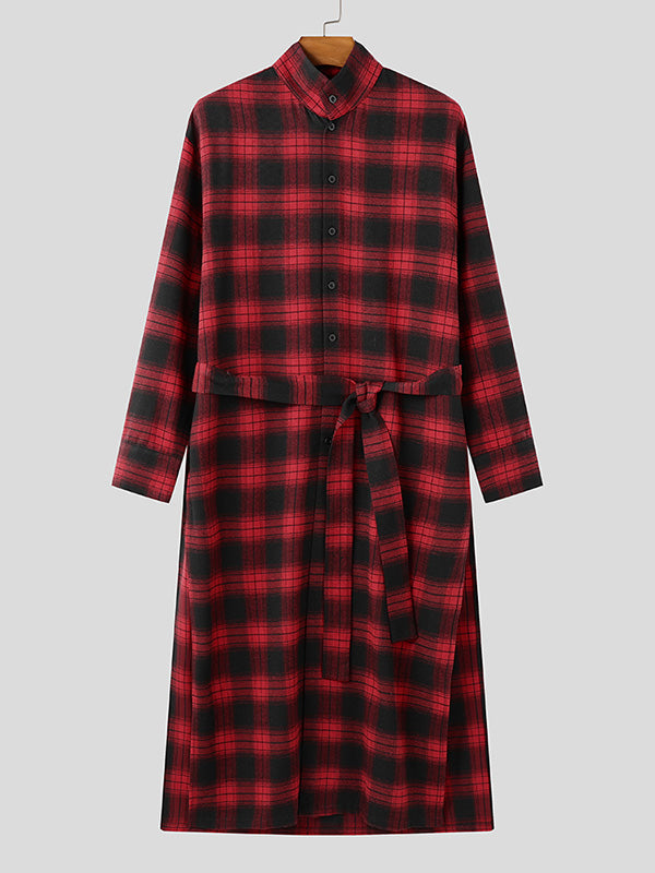 Mens Plaid Patchwork Long Sleeve Shirt SKUK85632