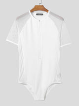 Men's Sheer Mesh Patchwork Short Sleeve Bodysuit SKUL48682